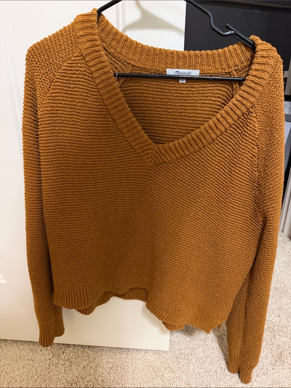 Madewell V-Neck Chunky Knit Sweater - bring orange